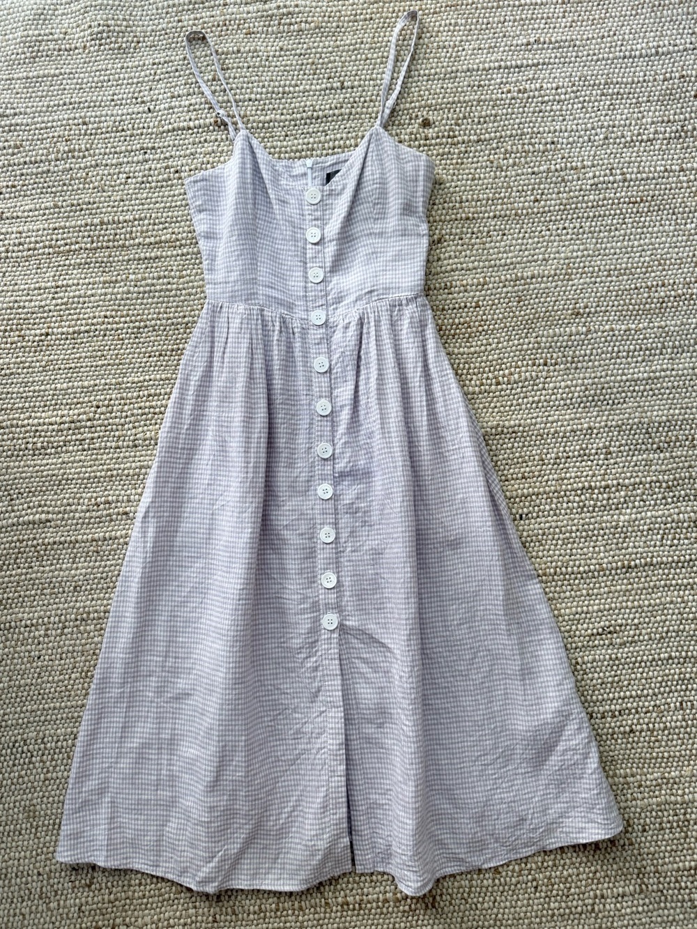 Reformation Thelma Linen Midi Dress Purple Lavender White Gingham Size 0